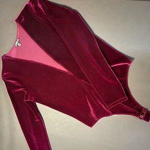 Express Velvet Deep V Front Thong Bodysuit